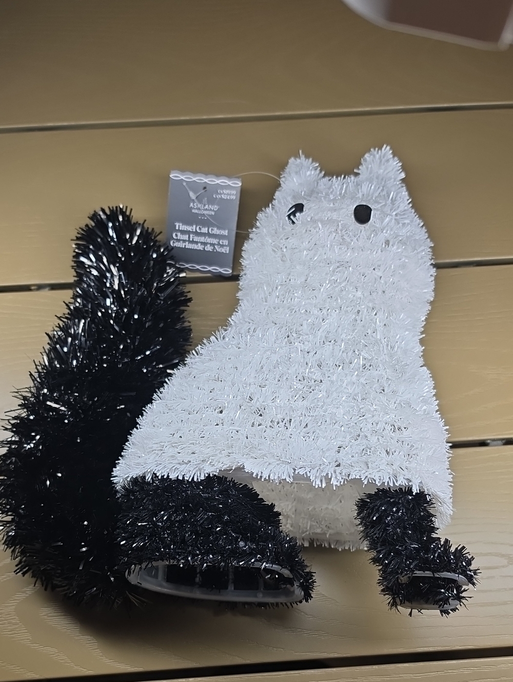 Ashland White and Black Tinsel Cat Ghost Figurine
